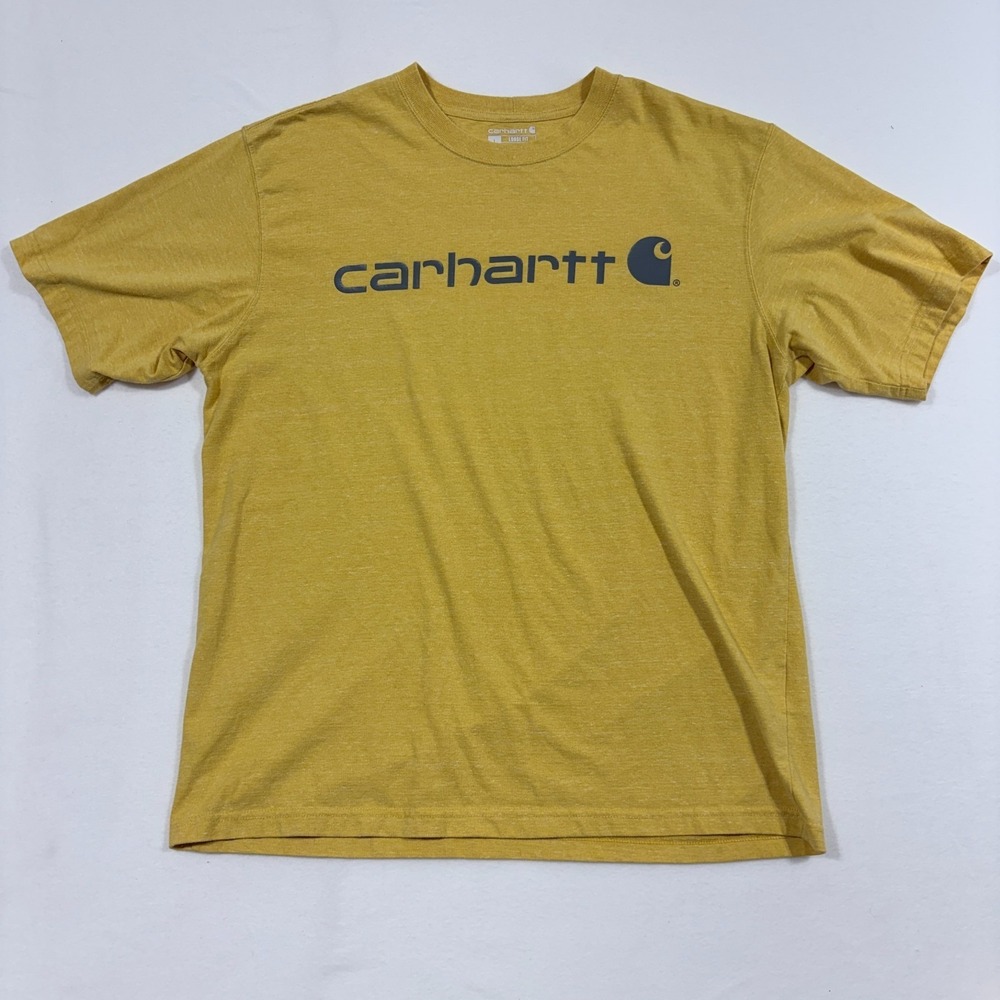 Carhartt T-Shirt Men's L Yellow Short Sleeve Heavyweight Loose Fit Logo Tee Work